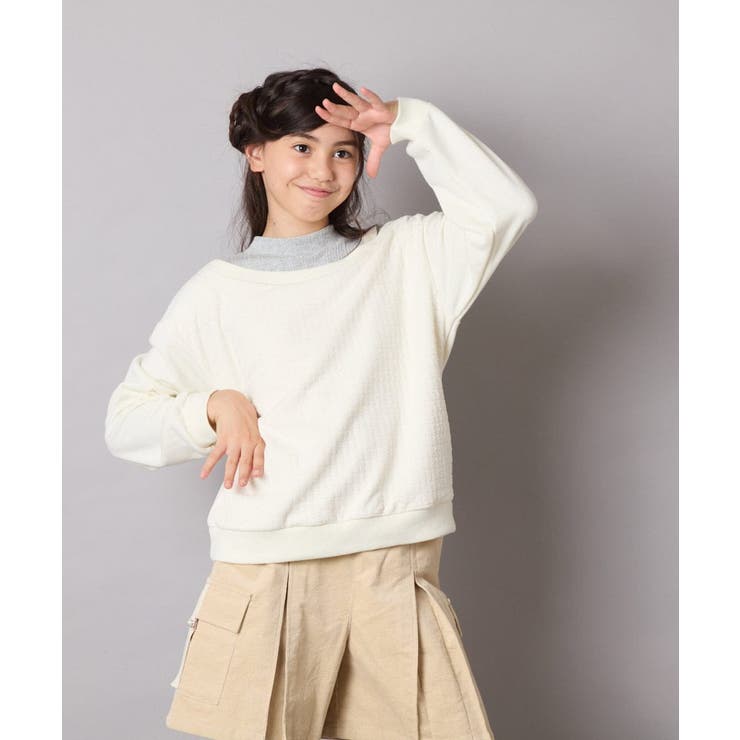 [120-160]【アシンメトリー/オフショル】ポコポコレイヤード風トレーナー | a.v.v【KIDS】 | 詳細画像5 