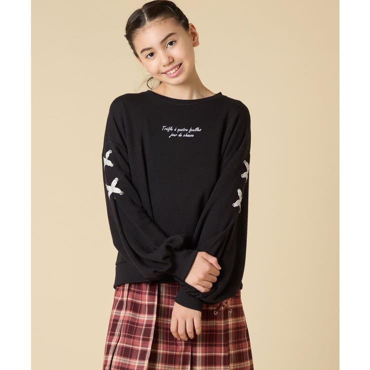 ブラック | レースアップスリーブトレーナー | a.v.v【KIDS】