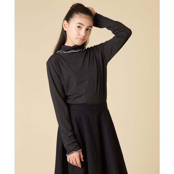 ブラック | [120-160]ハイネックリブカットソー | a.v.v【KIDS】