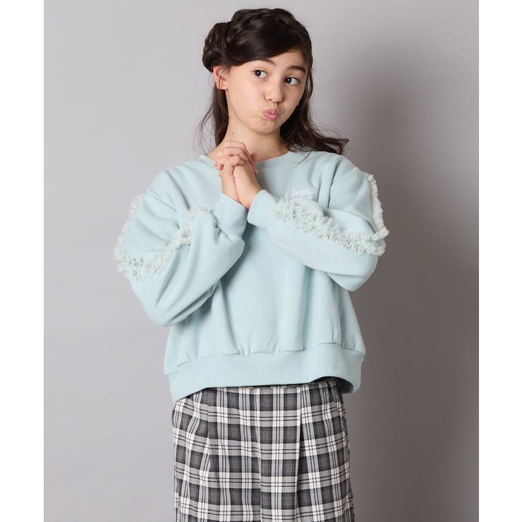 グリーン | チュールスリーブクロップドトレーナー | a.v.v【KIDS】