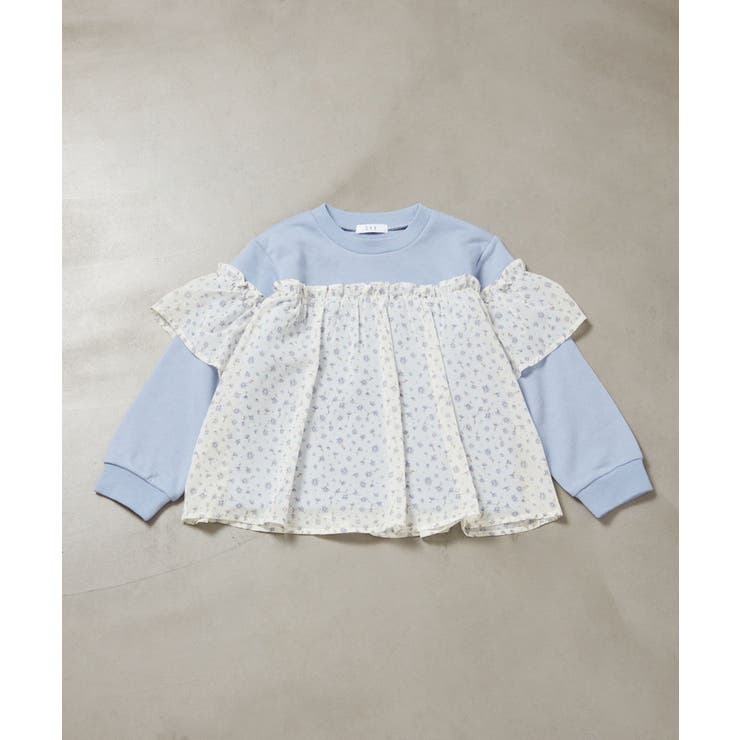 ライトブルー | [100-130]異素材フリルスウェット | a.v.v【KIDS】