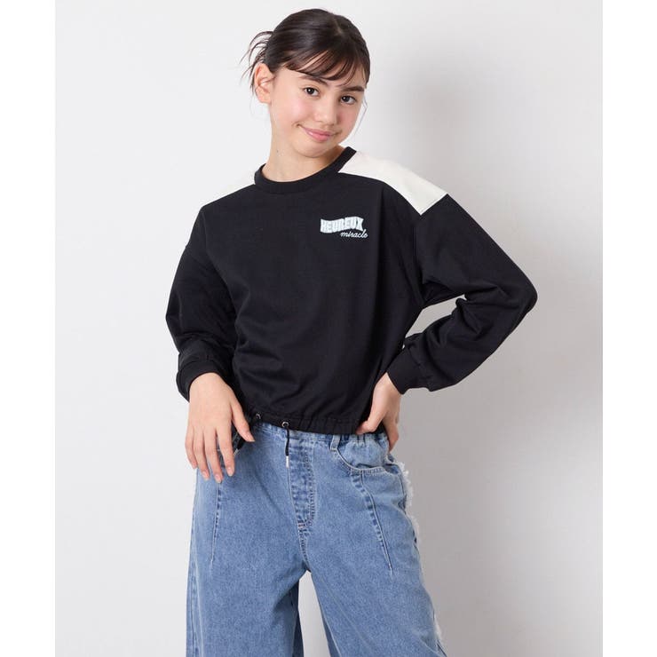 ブラック | [130-160]配色ラインロゴカットソー | a.v.v【KIDS】