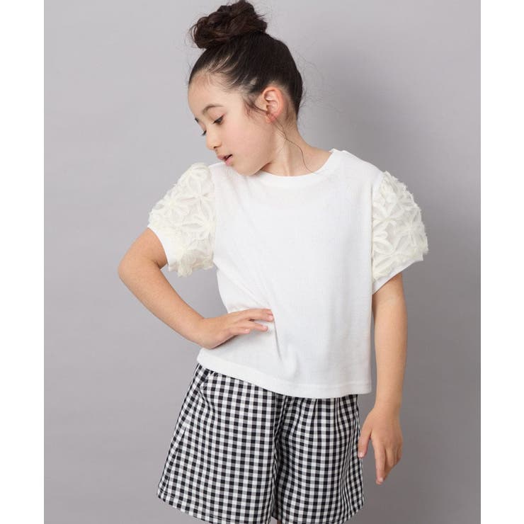 ホワイト | [140-150]フラワーテープテレコカットソー | a.v.v【KIDS】