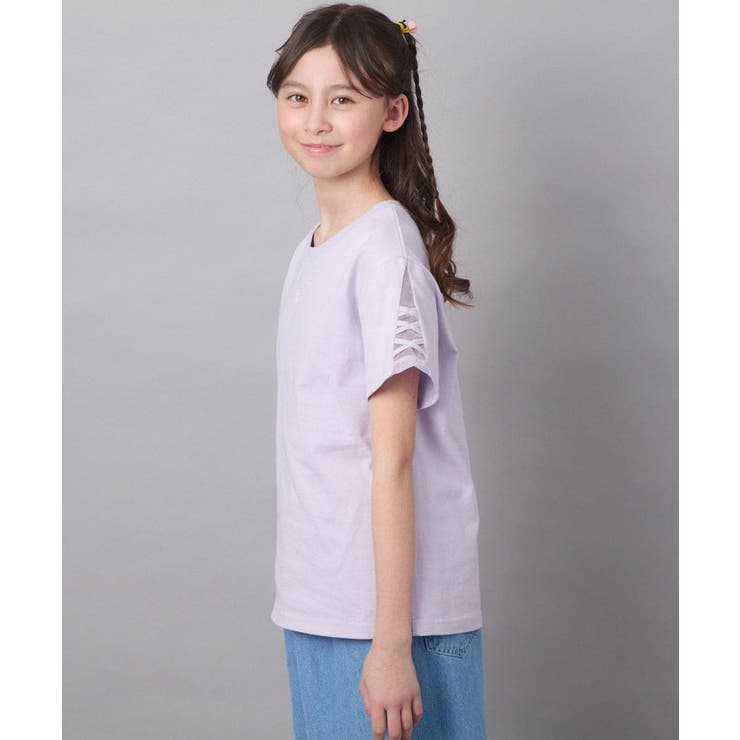 【毛玉になりにくい/安心の綿100％】[160]ソデレースアップＴシャツ | a.v.v【KIDS】 | 詳細画像2 