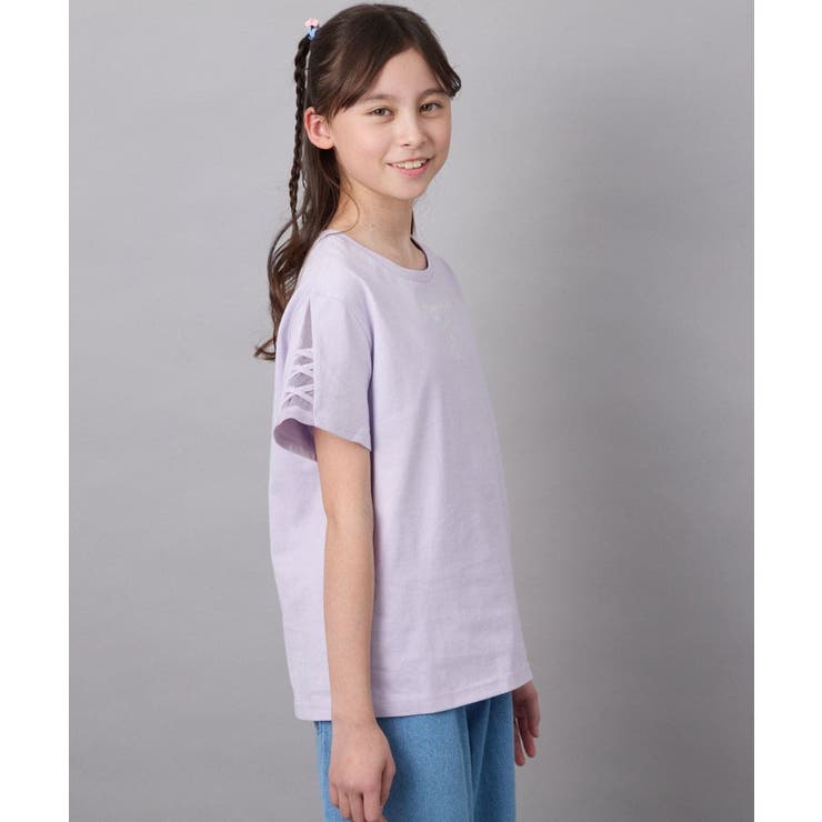 【毛玉になりにくい/安心の綿100％】[160]ソデレースアップＴシャツ | a.v.v【KIDS】 | 詳細画像3 