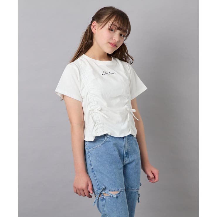 ホワイト | [130-160]【毛玉になりにくい/綿100％】クロップドドロストTシャツ | a.v.v【KIDS】