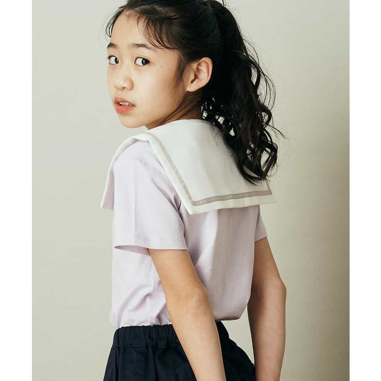 140-150]セーラーカラー付け襟Tシャツ[品番：ITKW0019779