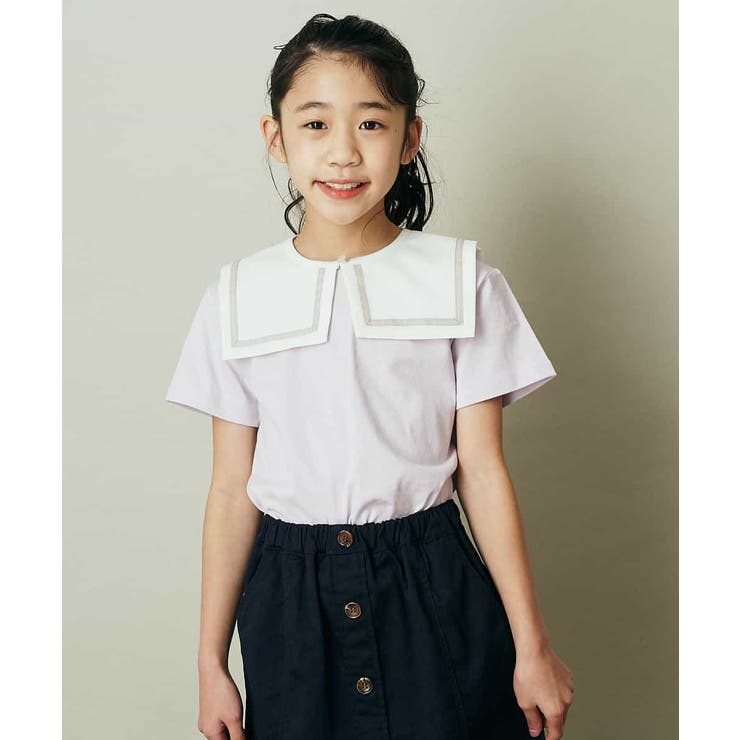 140-150]セーラーカラー付け襟Tシャツ[品番：ITKW0019779