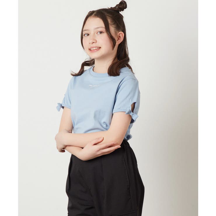 ライトブルー | [100-130]袖口リボンTシャツ | a.v.v【KIDS】