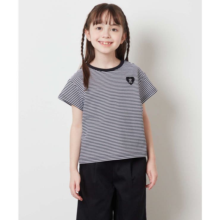 100-130]ハートワッペン半袖Tシャツ[品番：ITKW0016543]｜a.v.v