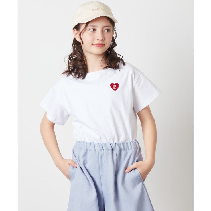 ホワイト | [100-130]ハートワッペン半袖Tシャツ | a.v.v【KIDS】
