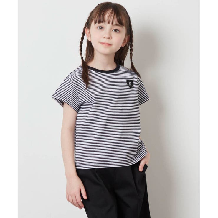 ボーダー | [100-130]ハートワッペン半袖Tシャツ | a.v.v【KIDS】