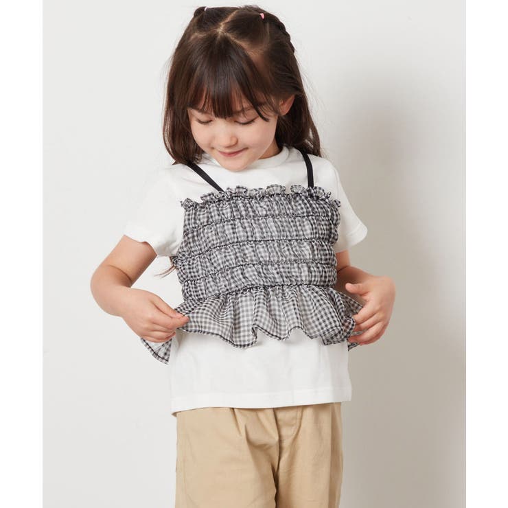 ホワイト | [100-130]チュールキャミドッキングＴシャツ | a.v.v【KIDS】