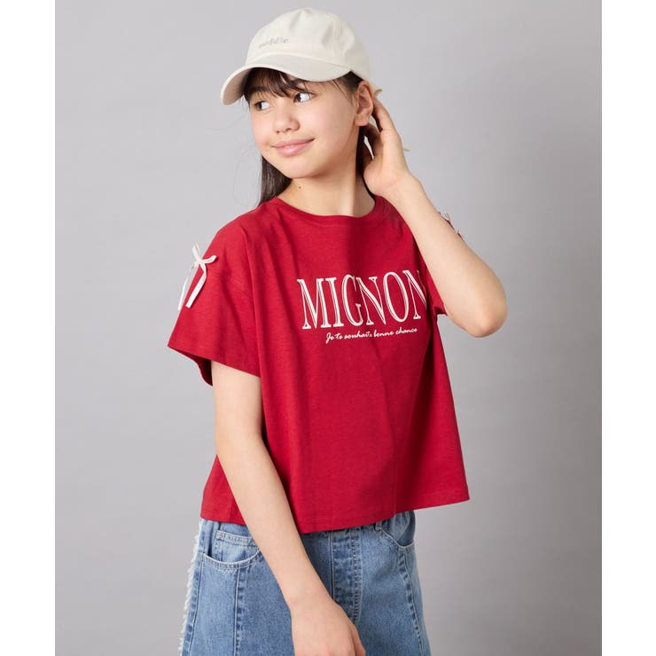 レッド | [120-160]【WEB限定】リボンロゴプリントTシャツ | a.v.v【KIDS】
