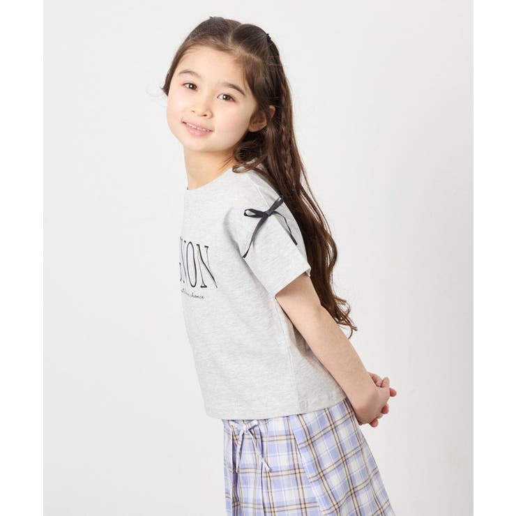 ライトグレー | [120-160]【WEB限定】リボンロゴプリントTシャツ | a.v.v【KIDS】