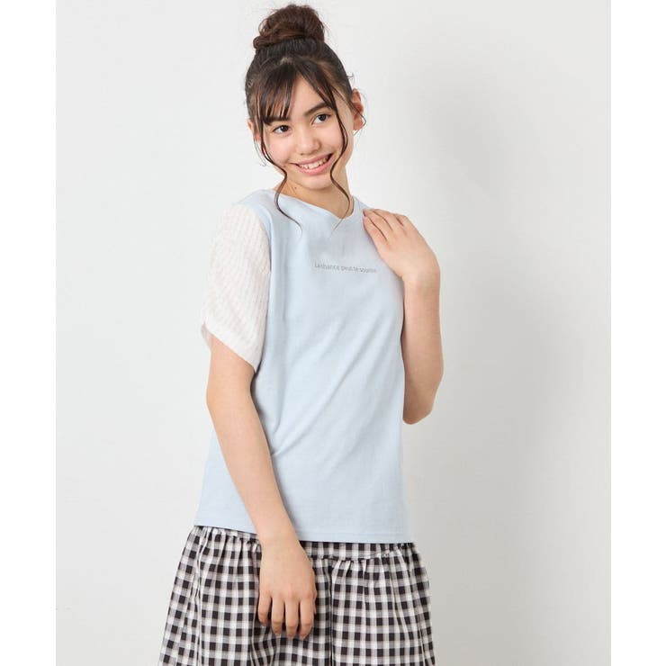 [110-160]【WEB限定】シアーギンガムスリーブTシャツ | a.v.v【KIDS】 | 詳細画像16 