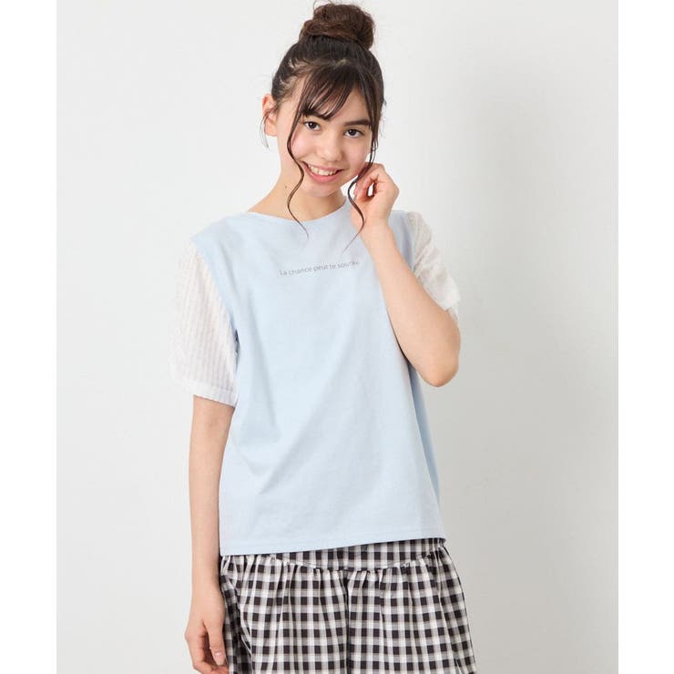 [110-160]【WEB限定】シアーギンガムスリーブTシャツ | a.v.v【KIDS】 | 詳細画像18 