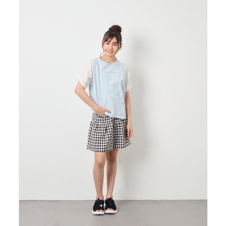 [110-160]【WEB限定】シアーギンガムスリーブTシャツ | a.v.v【KIDS】 | 詳細画像19 