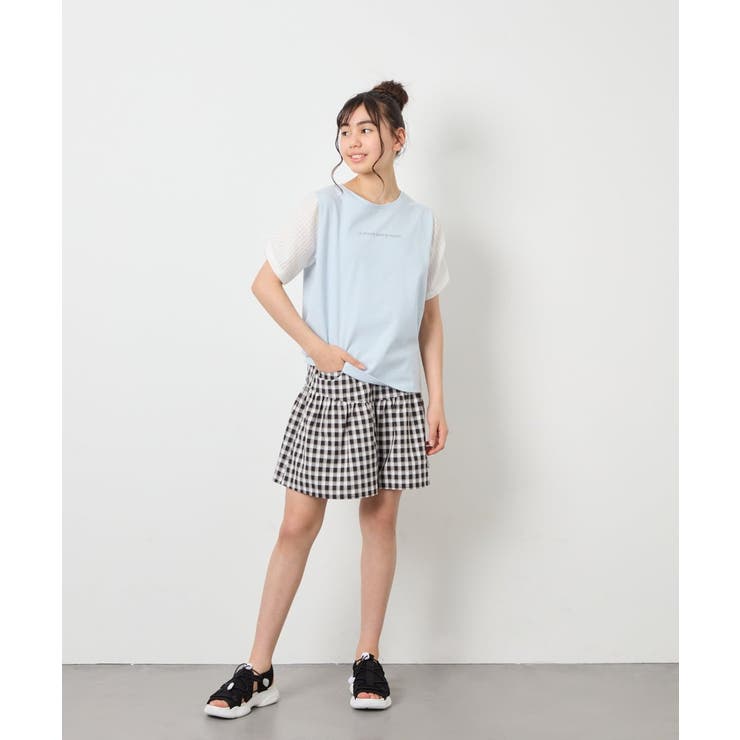 [110-160]【WEB限定】シアーギンガムスリーブTシャツ | a.v.v【KIDS】 | 詳細画像20 