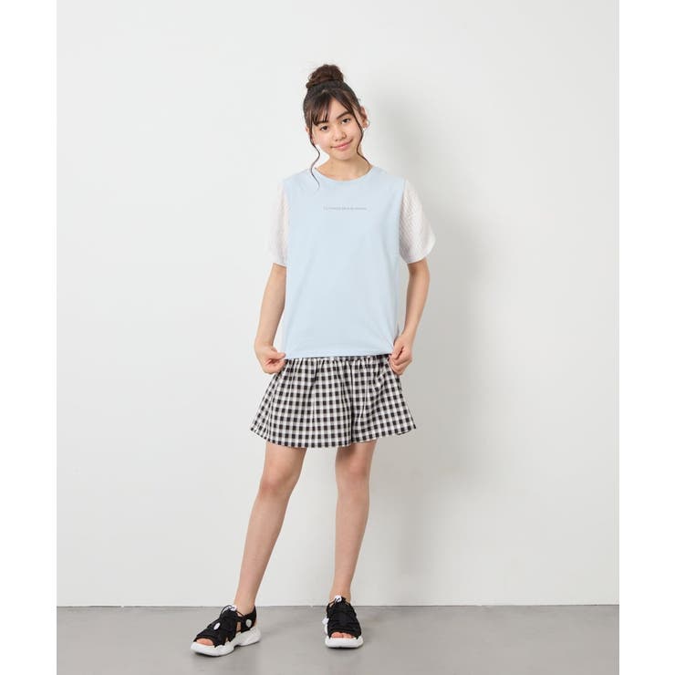 [110-160]【WEB限定】シアーギンガムスリーブTシャツ | a.v.v【KIDS】 | 詳細画像21 