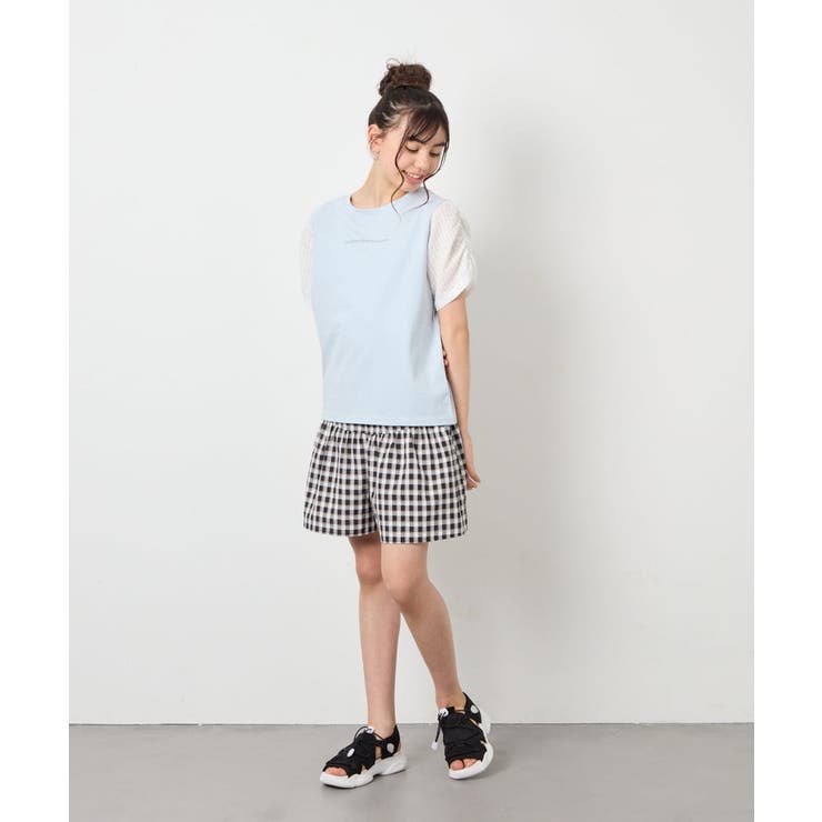 [110-160]【WEB限定】シアーギンガムスリーブTシャツ | a.v.v【KIDS】 | 詳細画像24 