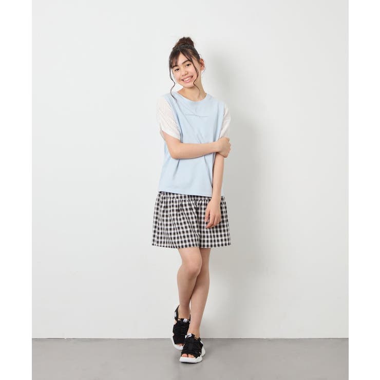 [110-160]【WEB限定】シアーギンガムスリーブTシャツ | a.v.v【KIDS】 | 詳細画像25 