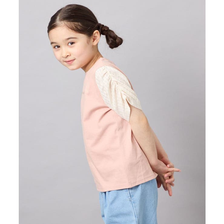 [110-160]【WEB限定】シアーギンガムスリーブTシャツ | a.v.v【KIDS】 | 詳細画像3 
