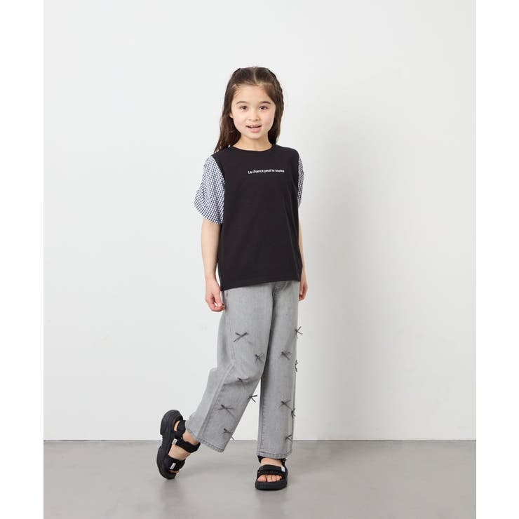[110-160]【WEB限定】シアーギンガムスリーブTシャツ | a.v.v【KIDS】 | 詳細画像37 