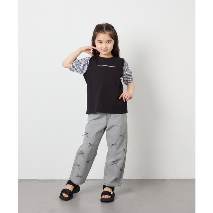 [110-160]【WEB限定】シアーギンガムスリーブTシャツ | a.v.v【KIDS】 | 詳細画像41 