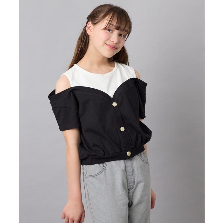 [120-160]【毛玉になりにくい/綿100％】オフショルドッキングTシャツ | a.v.v【KIDS】 | 詳細画像18 