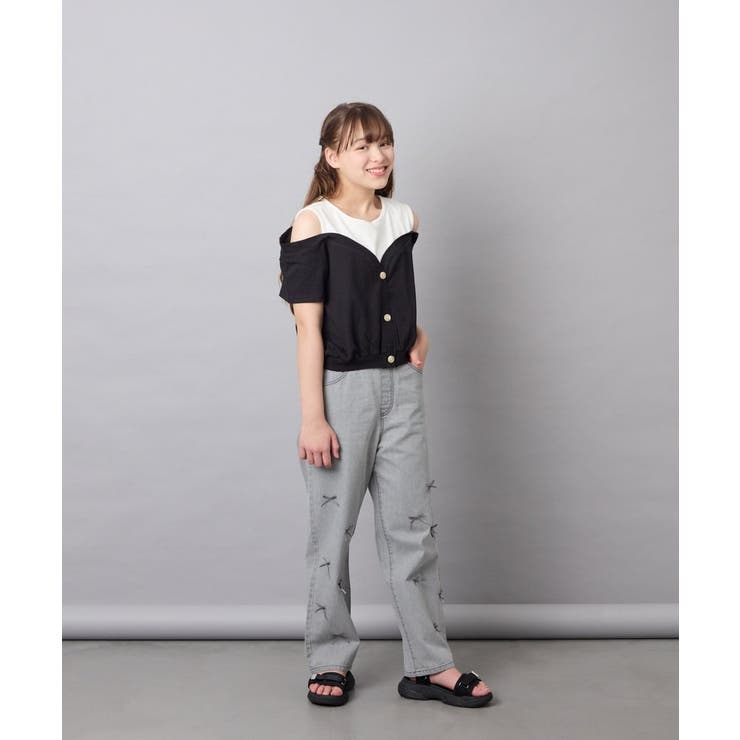 [120-160]【毛玉になりにくい/綿100％】オフショルドッキングTシャツ | a.v.v【KIDS】 | 詳細画像22 