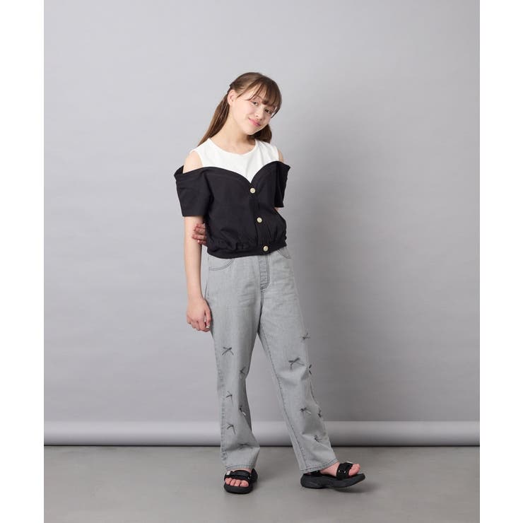 [120-160]【毛玉になりにくい/綿100％】オフショルドッキングTシャツ | a.v.v【KIDS】 | 詳細画像23 