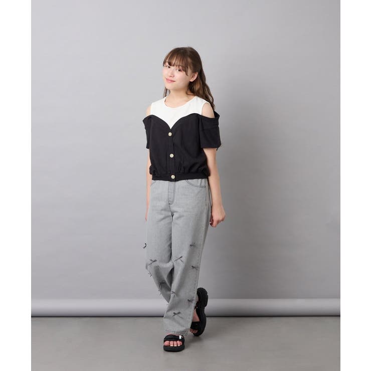 [120-160]【毛玉になりにくい/綿100％】オフショルドッキングTシャツ | a.v.v【KIDS】 | 詳細画像24 
