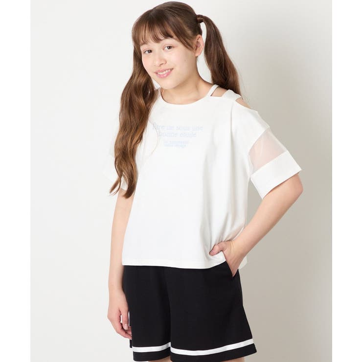 [120-160]アシメ肩シアーTシャツ | a.v.v【KIDS】 | 詳細画像16 