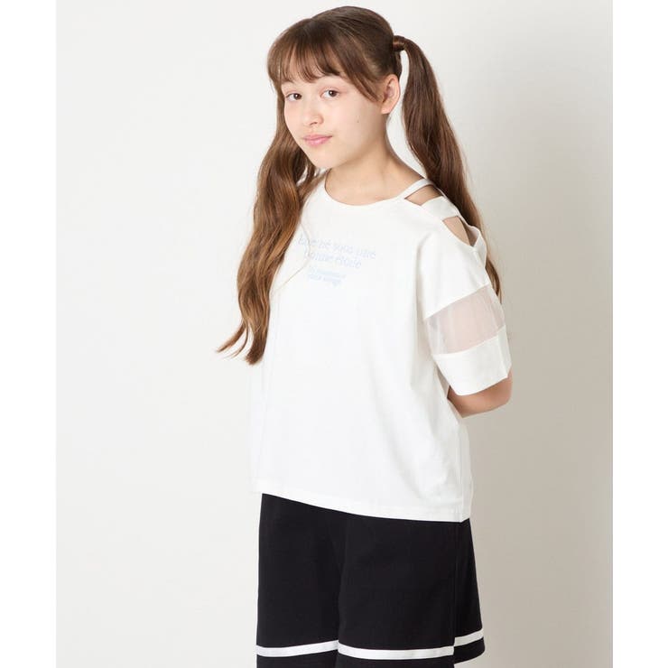 [120-160]アシメ肩シアーTシャツ | a.v.v【KIDS】 | 詳細画像17 
