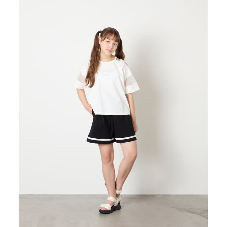 [120-160]アシメ肩シアーTシャツ | a.v.v【KIDS】 | 詳細画像19 