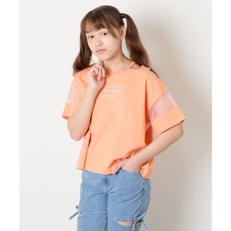 [120-160]アシメ肩シアーTシャツ | a.v.v【KIDS】 | 詳細画像2 