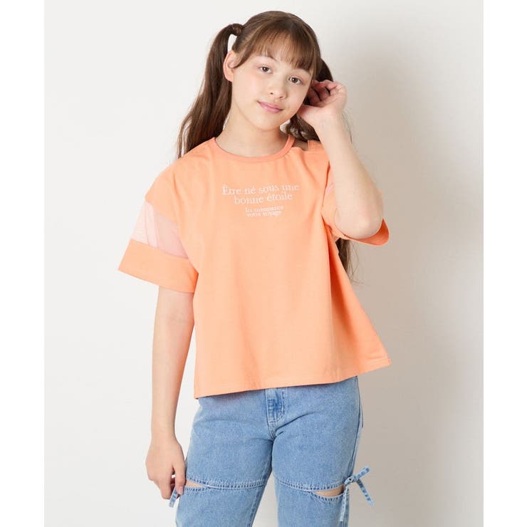 [120-160]アシメ肩シアーTシャツ | a.v.v【KIDS】 | 詳細画像3 