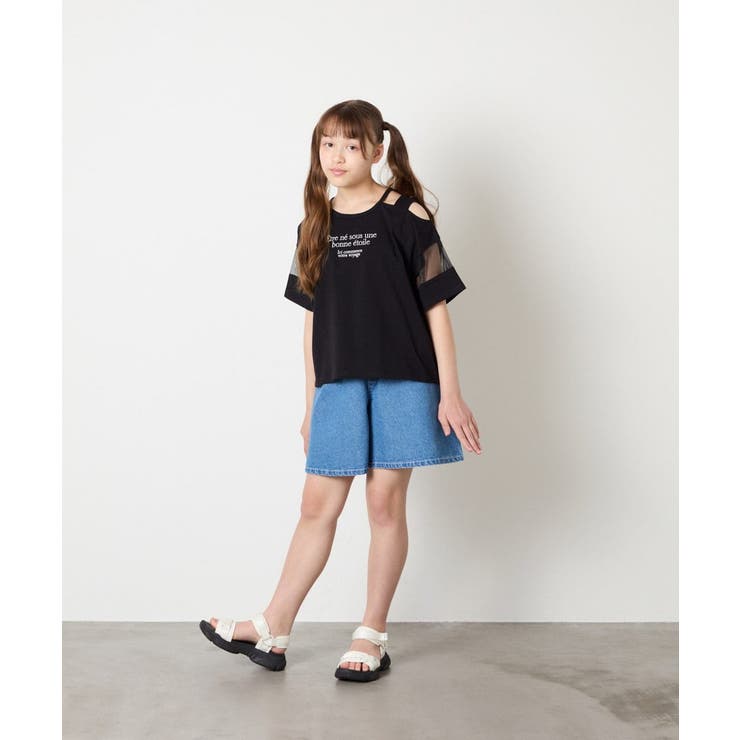 [120-160]アシメ肩シアーTシャツ | a.v.v【KIDS】 | 詳細画像32 