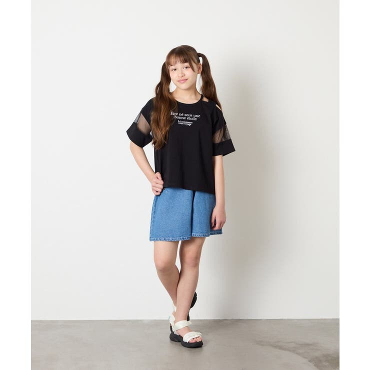 [120-160]アシメ肩シアーTシャツ | a.v.v【KIDS】 | 詳細画像34 