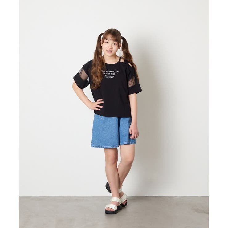 [120-160]アシメ肩シアーTシャツ | a.v.v【KIDS】 | 詳細画像35 