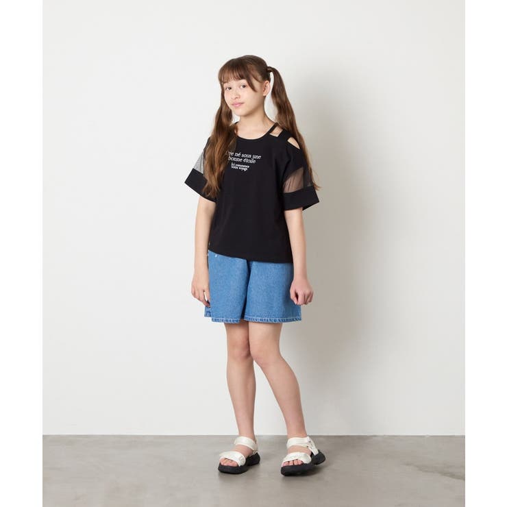[120-160]アシメ肩シアーTシャツ | a.v.v【KIDS】 | 詳細画像36 