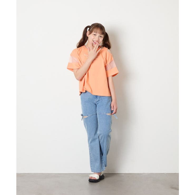 [120-160]アシメ肩シアーTシャツ | a.v.v【KIDS】 | 詳細画像5 