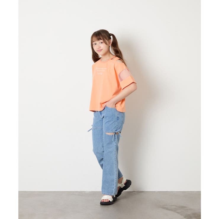 [120-160]アシメ肩シアーTシャツ | a.v.v【KIDS】 | 詳細画像6 