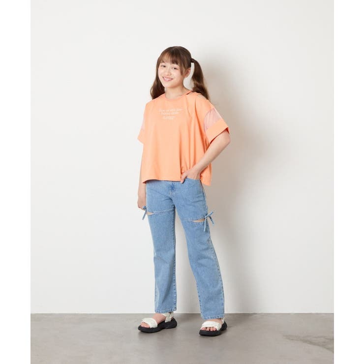 [120-160]アシメ肩シアーTシャツ | a.v.v【KIDS】 | 詳細画像7 