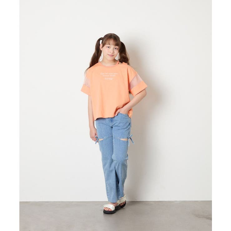 [120-160]アシメ肩シアーTシャツ | a.v.v【KIDS】 | 詳細画像8 