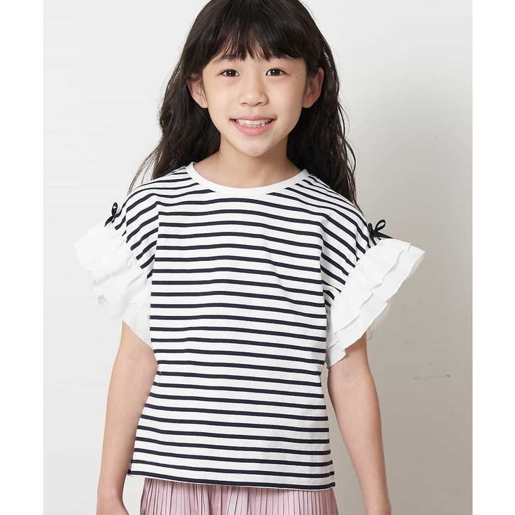 a.v.v アーヴェヴェ ボーダーロンT リボン 150 女の子 - トップス(Tシャツ