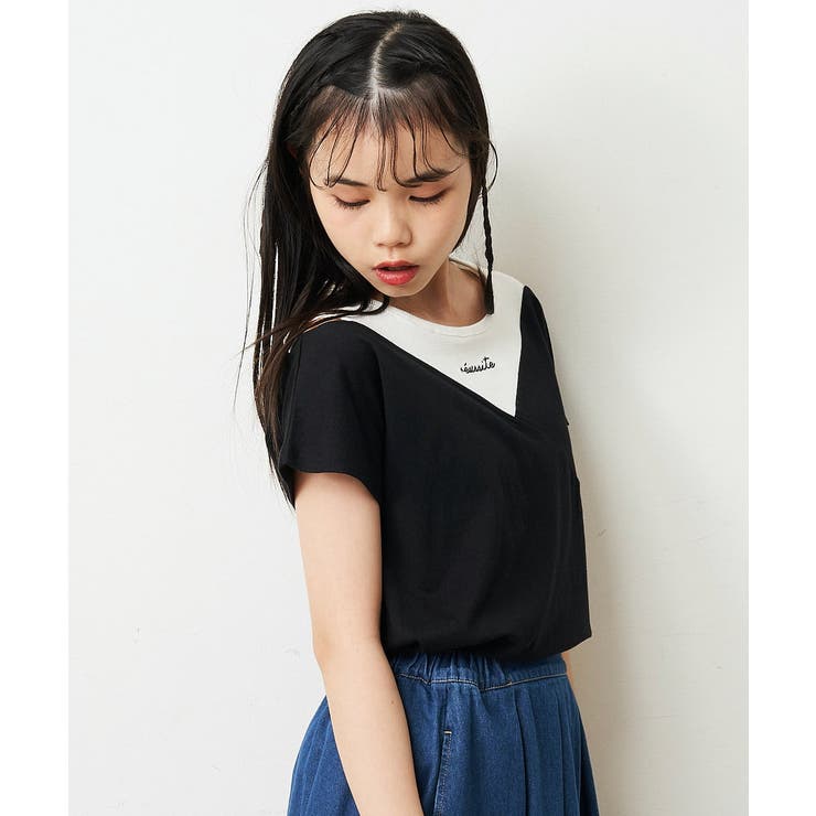 100-130]オフショルダーロゴTシャツ[品番：ITKW0004976]｜a.v.v【KIDS