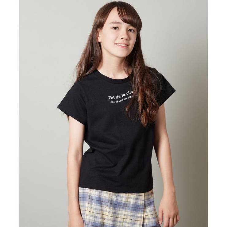 ブラック | [100-130]ロゴ刺繍Ｔシャツ | a.v.v【KIDS】