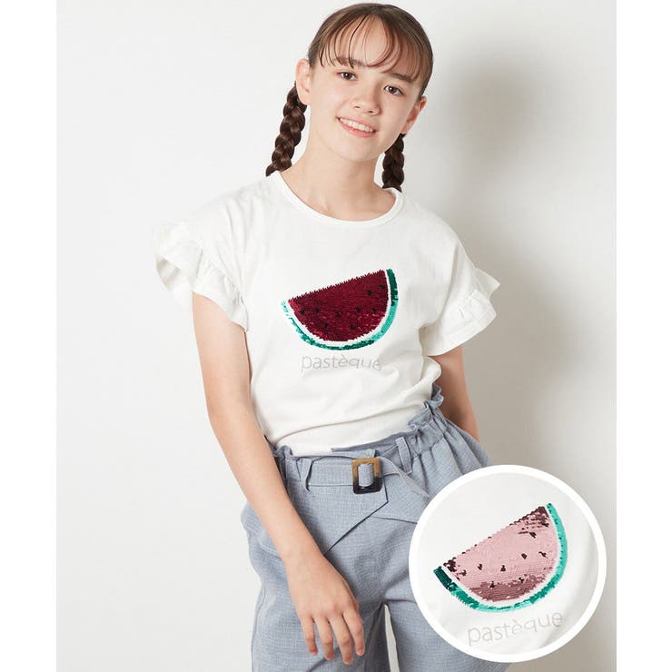 [140-150]袖フリルスパンコールＴシャツ | a.v.v【KIDS】 | 詳細画像1 